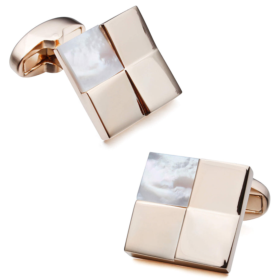Rose Gold Four Square with Mother of Pearl Cufflinks