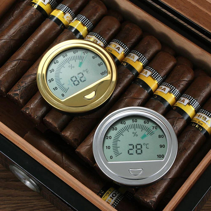 Round Digital Hygrometer Gauge in Silver for Cigars