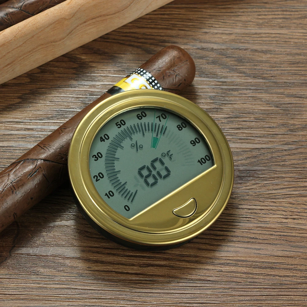 Round Digital Hygrometer Gauge in Gold for Cigars Clinks Australia