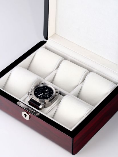 Cherry Wooden Watch Box, 6 Watch Box, Cuffed Watch Box, Clinks Australia Watch Box, Cherry Watch Boxes on Cuffed, Australia Watch Box, Watch Storage Box, Watch Display Box, 6 Slots Watch Box, Watch Boxes for 6, Cherry Watch Box, Wooden Watch Box, Cherry, Watch Boxes, CB5066, Clinks Australia