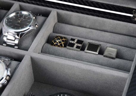 Carbon Fibre Cufflink Watch Box, Carbon Fibre, Cufflinks Watch Box, Cufflink Watch Storage Box, Watch Boxes, Watch Box, Storage Boxes, Carbon Fibre, Leather, CB5077, Clinks Australia