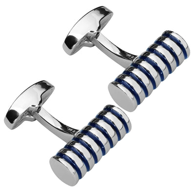 Silver Cylinder with Black Grooves Cufflinks
