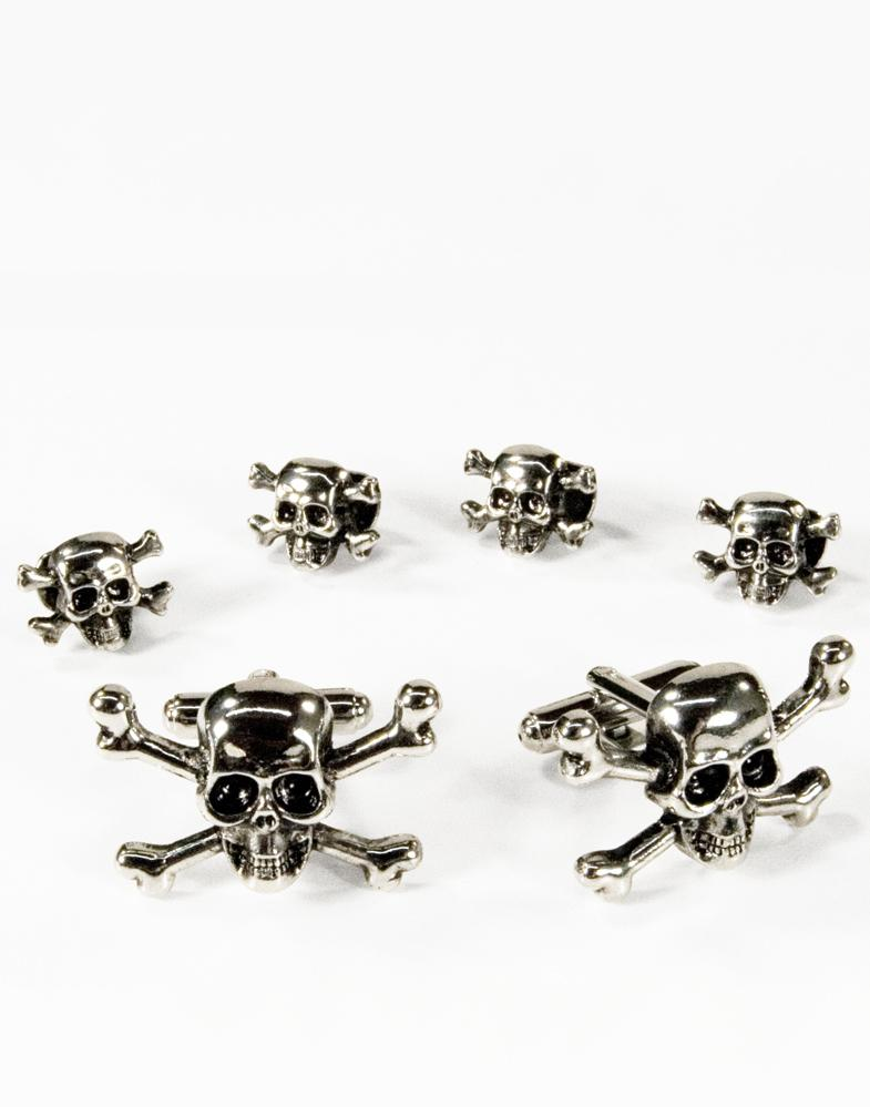 Skull & Crossbones Silver Cufflinks and Stud Set