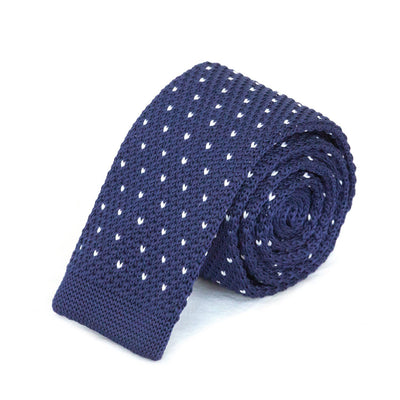 Blue and White Dot Knitted Tie