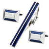 Textured Blue and Silver Cufflink and Tie Clip Set