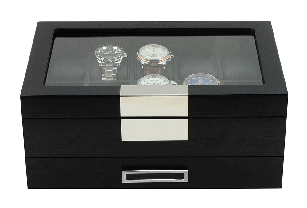 Black Wooden Watch Box, 10 Watch Box, Cuffed Watch Box, Clinks Australia Watch Box, Black Watch Boxes on Cuffed, Australia Watch Box, Watch Storage Box, Watch Display Box, 10 Slots Watch Boxes, Watch Boxes for 10, Wooden Watch Box, Black, Wooden, Watch Boxes with Drawer, Storage Boxes, CB5007, Clinks Australia