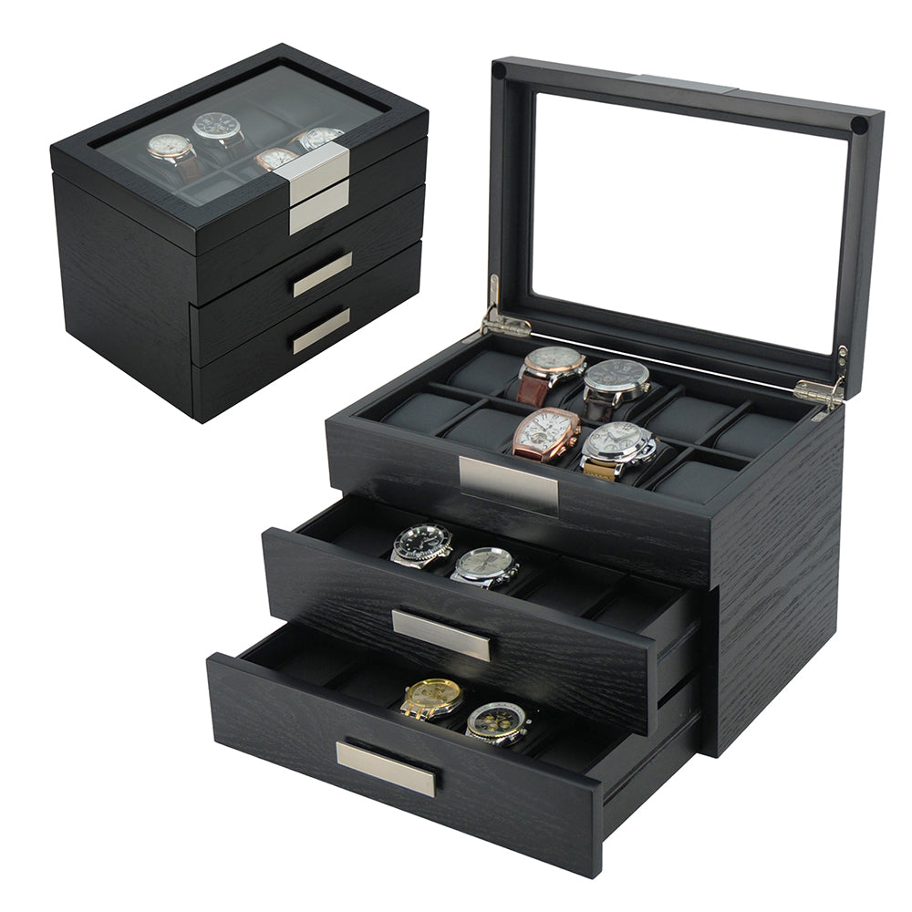 Black Wooden Watch Box, 30 Watch Box, Cuffed Watch Box, Clinks Australia Watch Box, Black Watch Boxes on Cuffed, Australia Watch Box, Watch Storage Box, Watch Display Box, 30 Slots Watch Boxes, Watch Boxes for 30, Wooden Watch Box, Black, Wooden, Watch Boxes with Drawer, Storage Boxes, CB5047, Clinks Australia