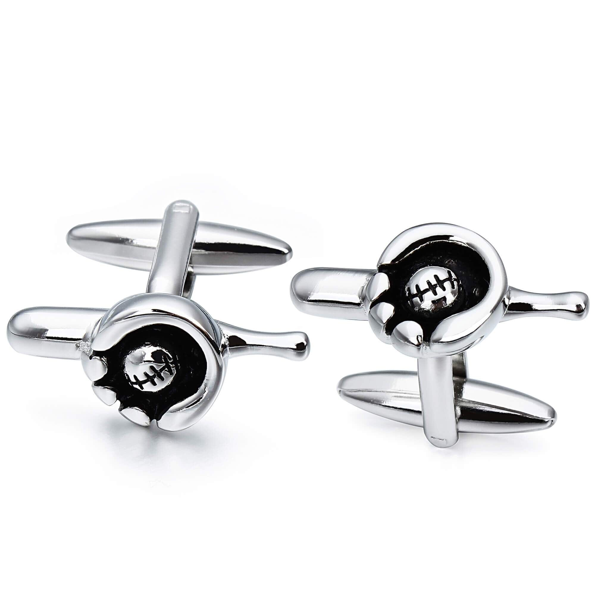 Baseball Bat, Glove and Ball Cufflinks in Silver Novelty Cufflinks Clinks Australia 