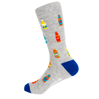 Beer O'Clock Bamboo Socks by Dapper Roo, Socks, Heather Grey, Blue, Multi, Bamboo, Nylon, Elastic, Elastane, SK2031, Men's Socks, Socks for Men, Clinks Australia