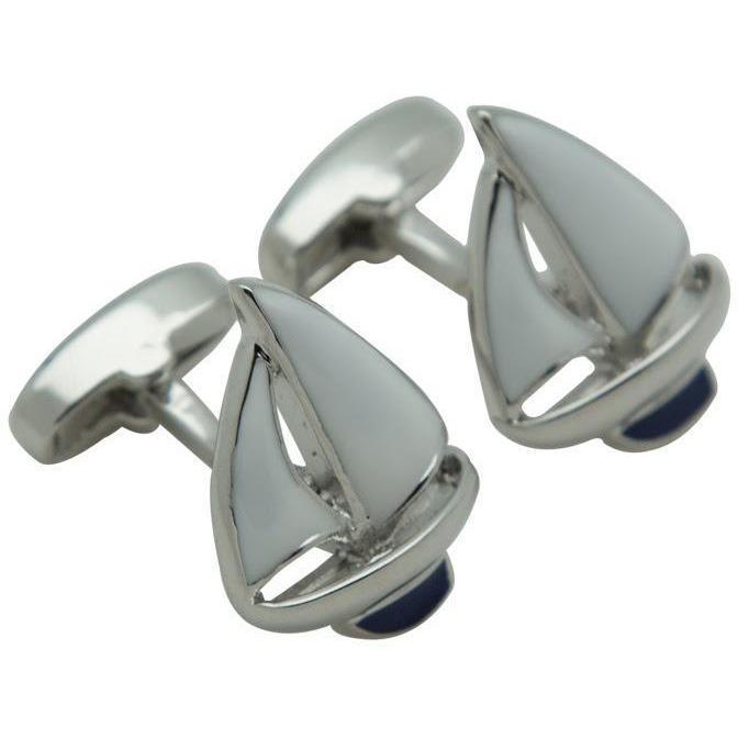 Blue White Sailing Ship Cufflinks