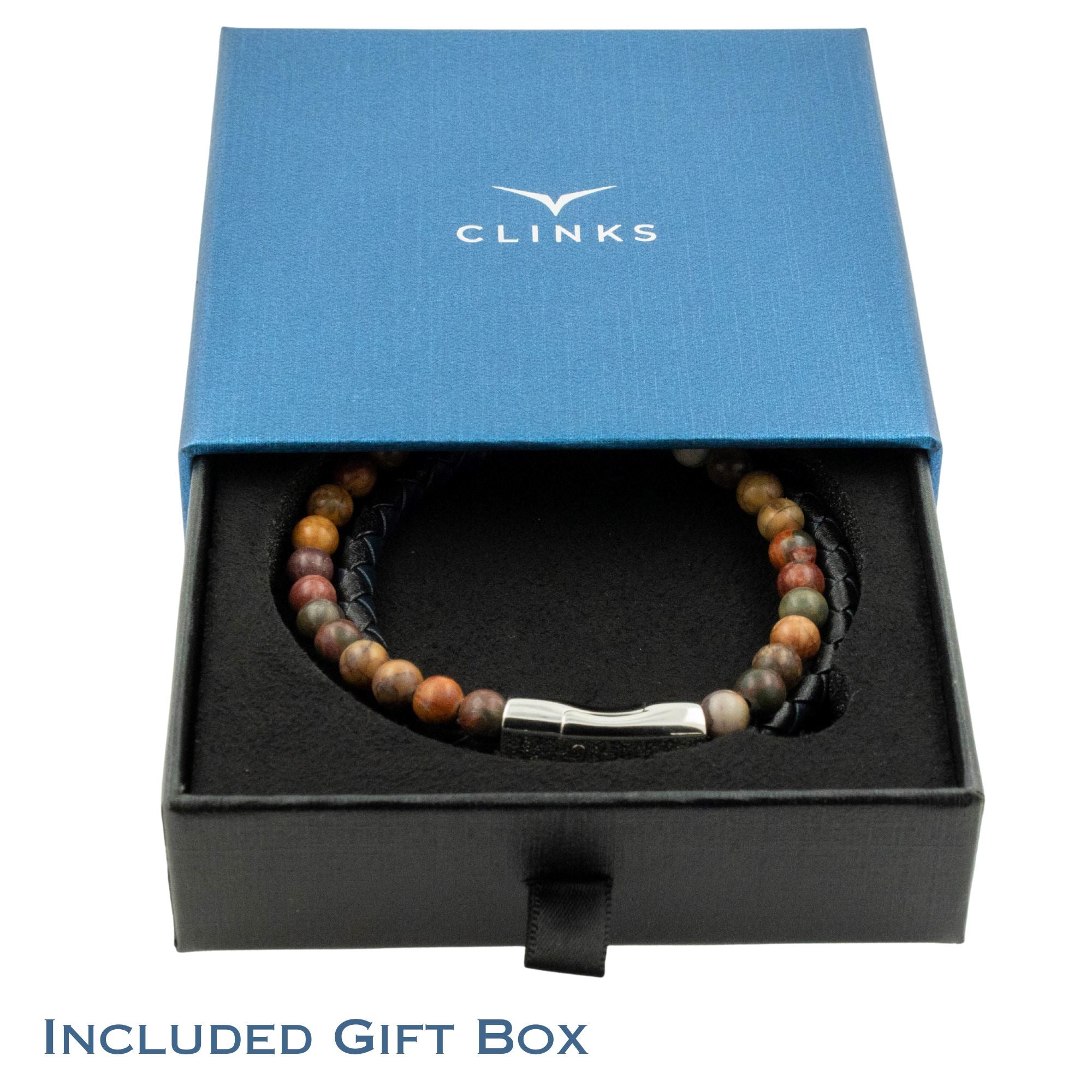 Navy/Black Double Leather Bracelet SS Square Knot Bracelet Clinks Australia 