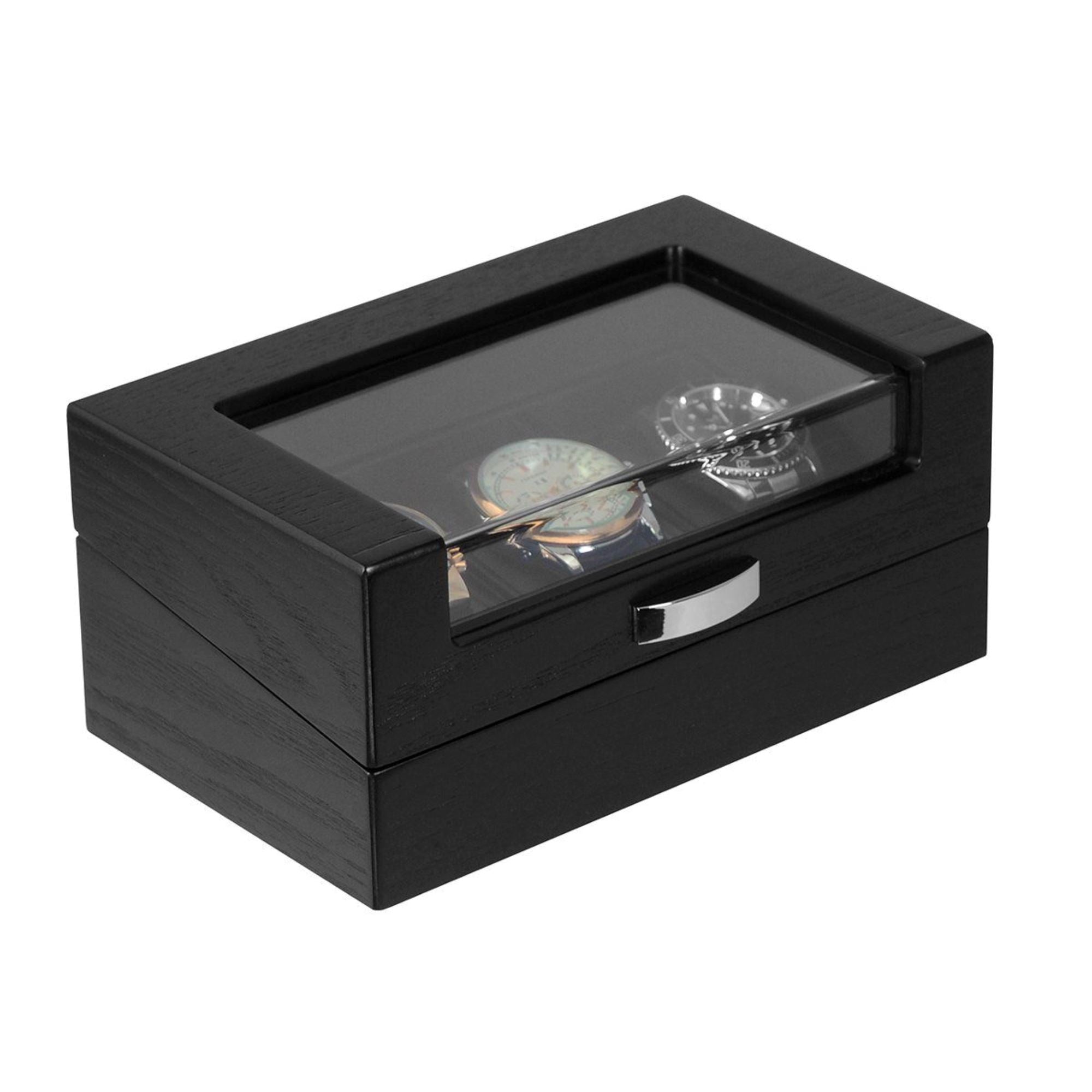 3 Slots Black Wooden Watch Box Watch Boxes Clinks 