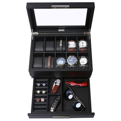 10 Slots Watch Box with Drawer in Black