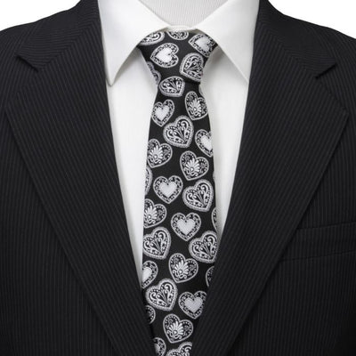Black and White Paisley Heart Men's Tie