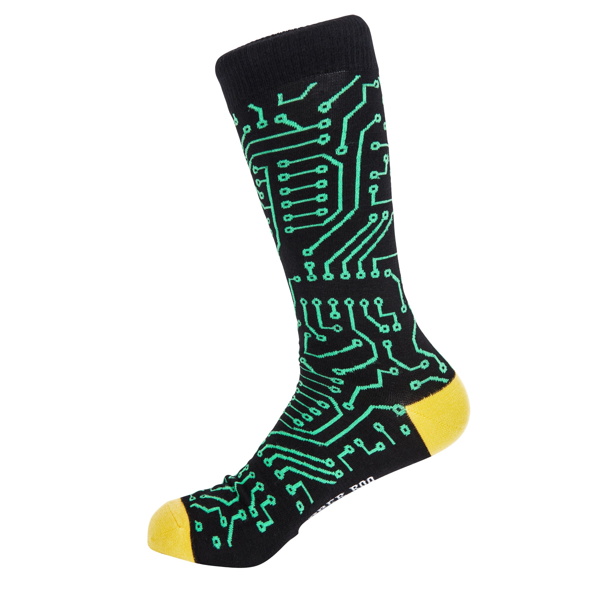 Tech Nerd Circuit Board Bamboo Socks by Dapper Roo, Tech Nerd Circuit Board Socks, Dapper Roo, Socks, Black, Yellow, Green, Bamboo, Elastane, Nylon, Elastic, SK2027, Men's Socks, Socks for Men, Clinks Australia