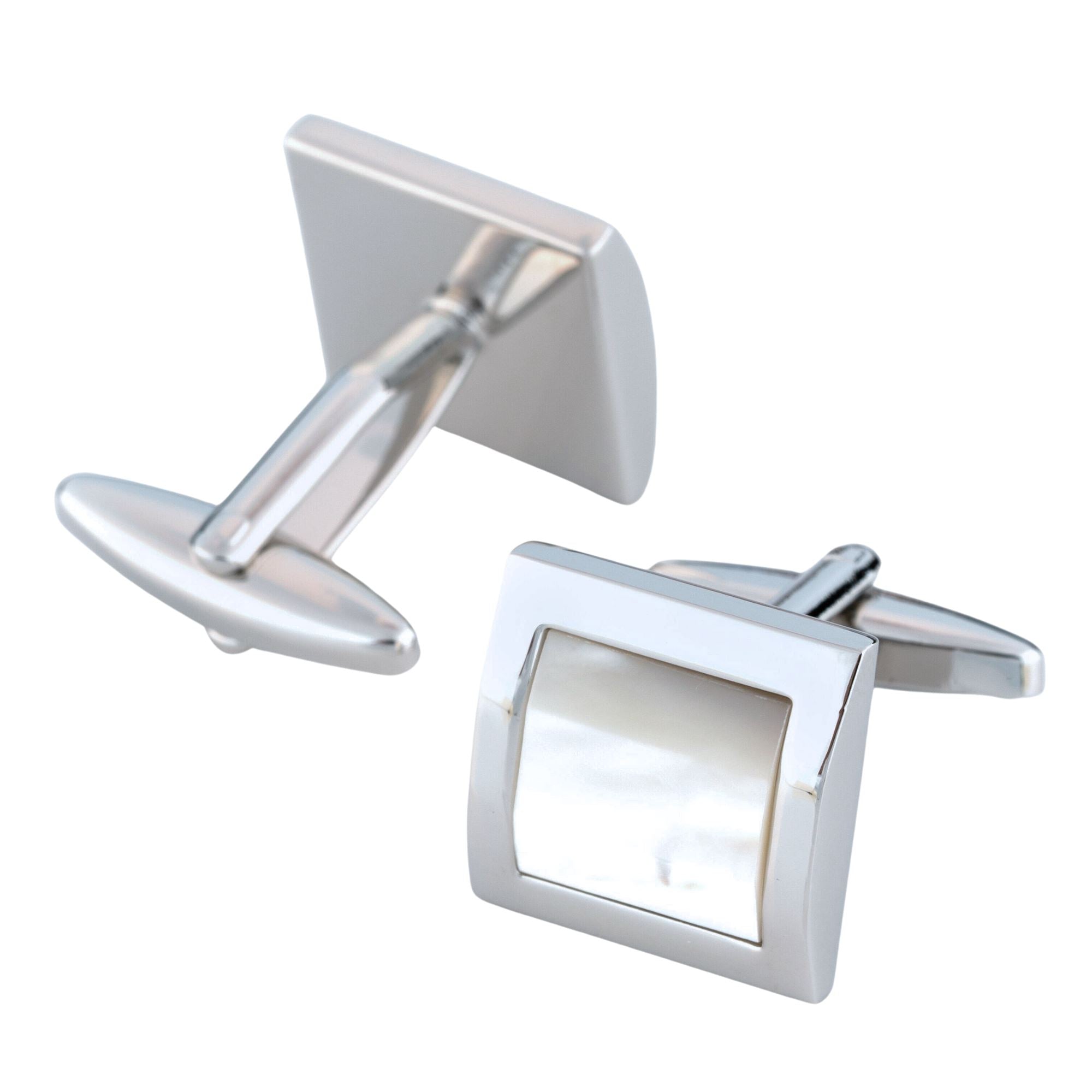 Mother of Pearl in Silver Square Cufflinks Classic & Modern Cufflinks Clinks Australia 