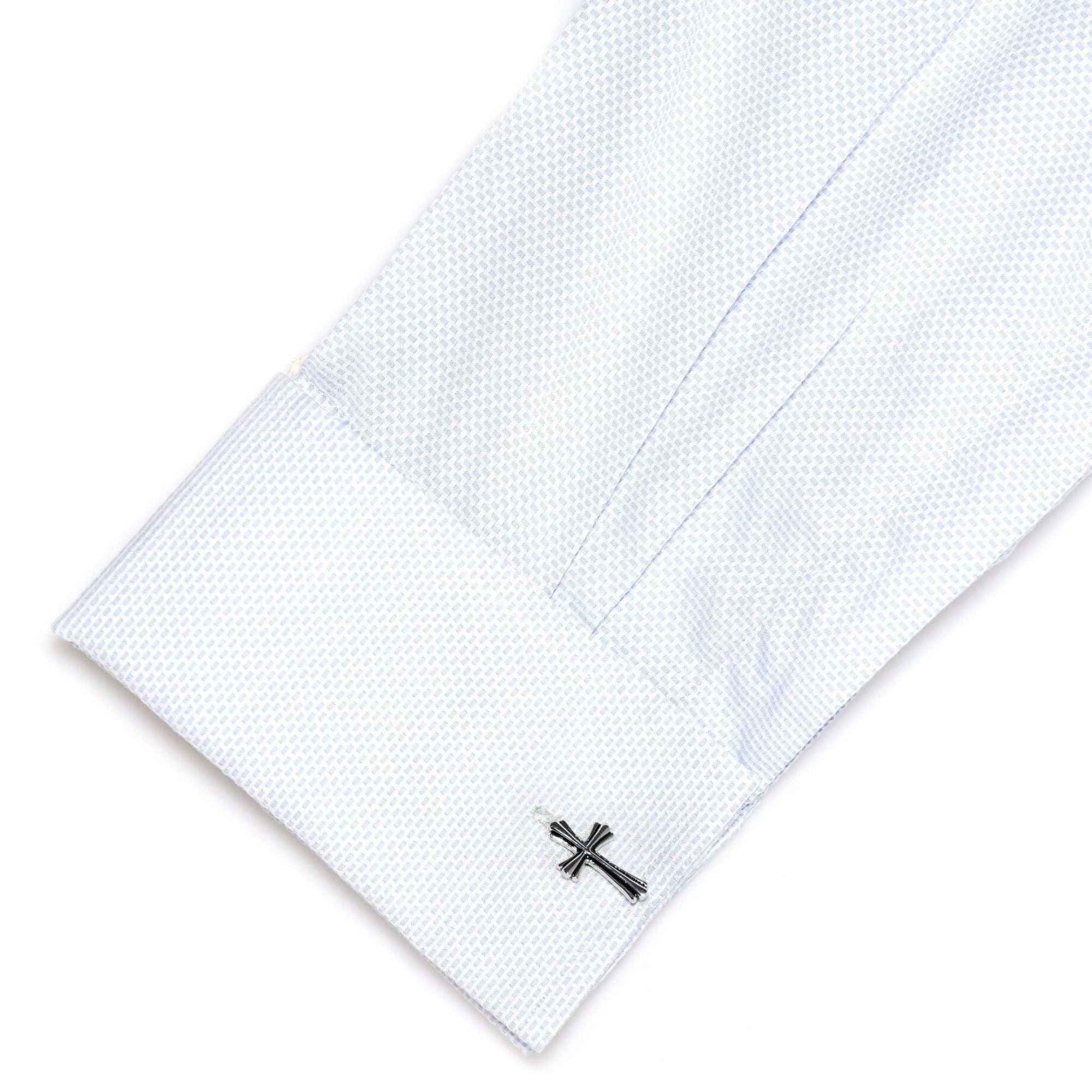 Fleurie Cross Silver & Black Enamel Cufflinks