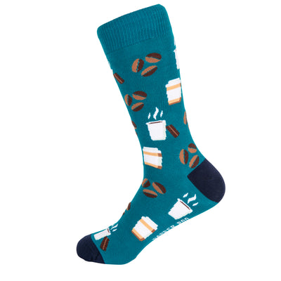 Coffee Devotee Bamboo Socks by Dapper Roo, Dapper Roo, Coffee Devotee Bamboo Socks, Teal, Navy, Socks, Bamboo, Elastane, Nylon, Elastic, SK2035, Clinks Australia