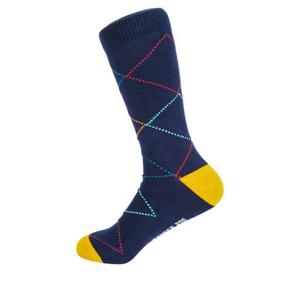 Colourful Crisscross Diamond Bamboo Socks by Dapper Roo, Crisscross Diamond Bamboo Socks, Dapper Roo, Socks, Navy Blue, Yellow, Multi., Bamboo, Elastane, Nylon, Elastic, SK2043, Men's Socks, Socks for Men, Clinks Australia