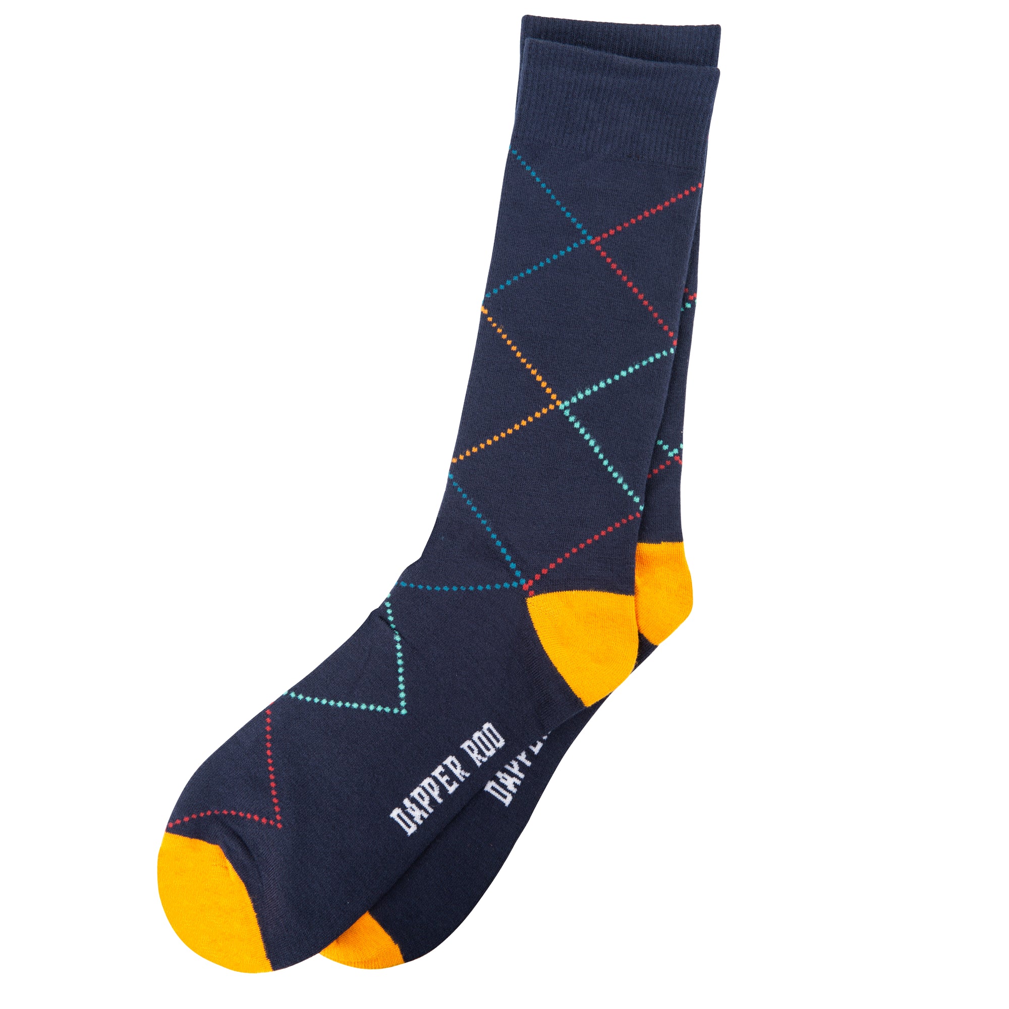 Colourful Crisscross Diamond Bamboo Socks by Dapper Roo, Crisscross Diamond Bamboo Socks, Dapper Roo, Socks, Navy Blue, Yellow, Multi., Bamboo, Elastane, Nylon, Elastic, SK2043, Men's Socks, Socks for Men, Clinks Australia