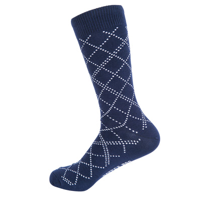 Diamond Lattice Blue Bamboo Socks by Dapper Roo, Diamond Lattice Bamboo Socks, Dapper Roo, Socks, Navy Blue, White, Bamboo, Elastane, Nylon, Elastic, SK2041, Men's Socks, Socks for Men, Clinks Australia