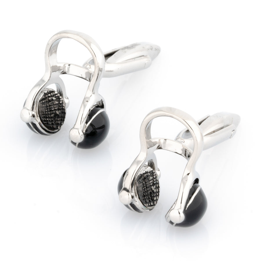 Black and Silver Headphone Cufflinks Style 2