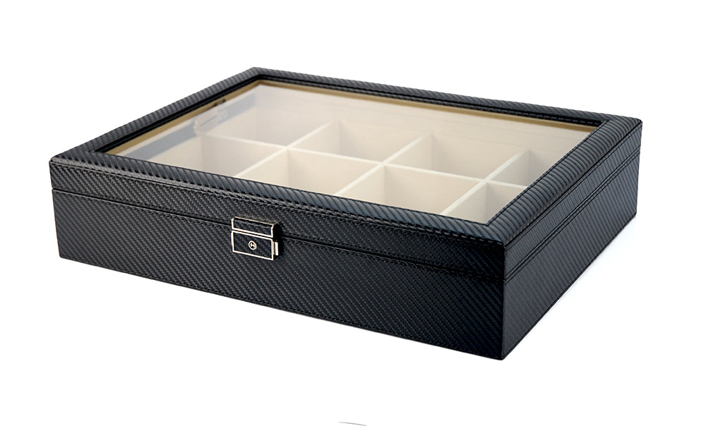 Carbon Fibre Leather Tie Box for 12