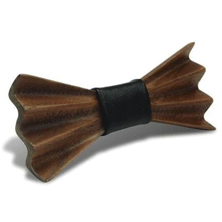 Dark Wood 3D Accordion Style Kids Bow Tie in Leatherette Bow Ties Clinks 