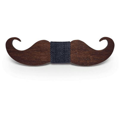 Dark Wood Moustache Denim Adult Bow Tie