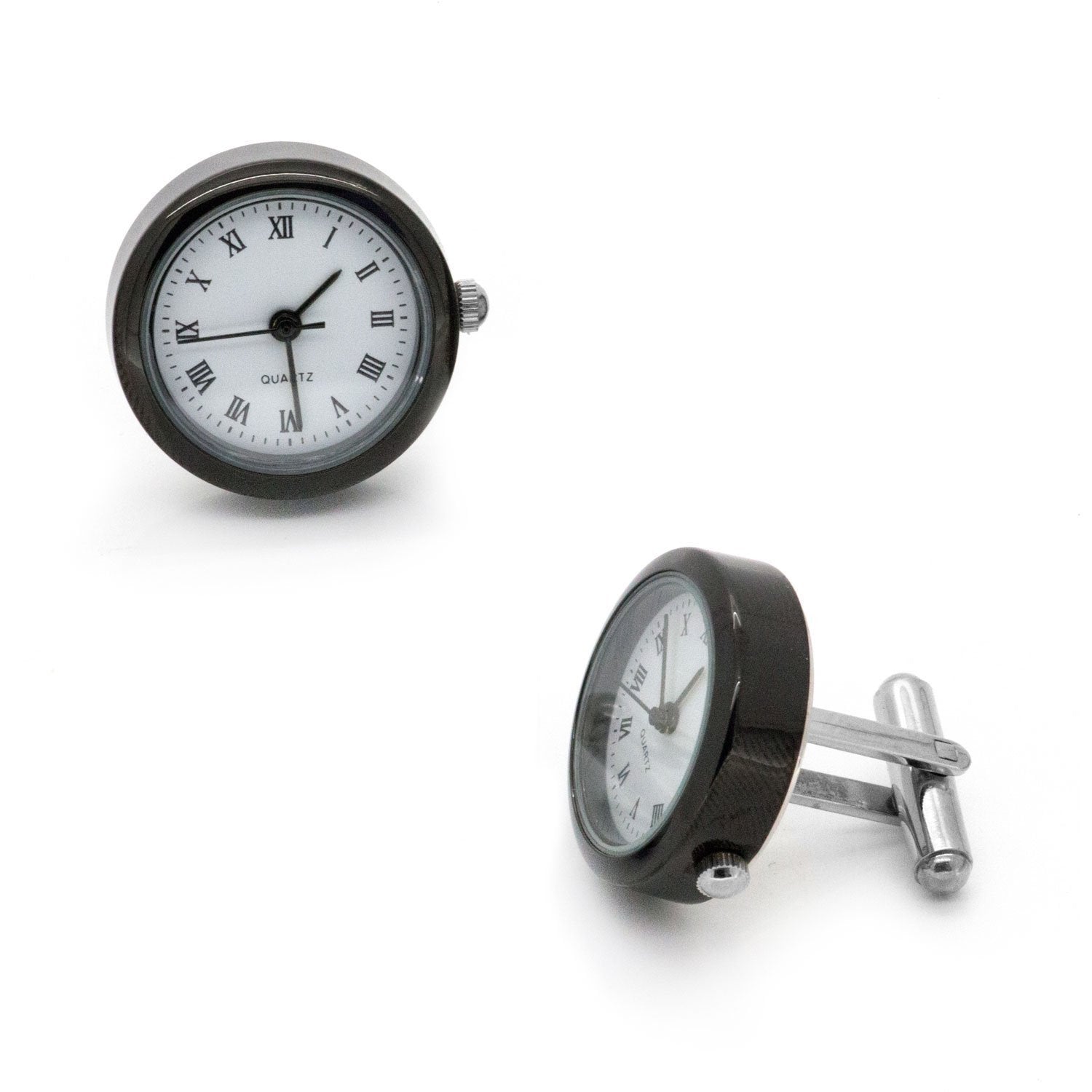 White and Gunmetal Working Quartz Watch Cufflinks
