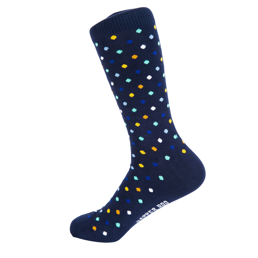 Spotted Multi Dot Bamboo Socks by Dapper Roo, Spotted Multi Dot Socks, Dapper Roo, Socks, Navy, Multi, Bamboo, Elastane, Nylon, Elastic, SK2042, Men's Socks, Socks for Men, Clinks Australia