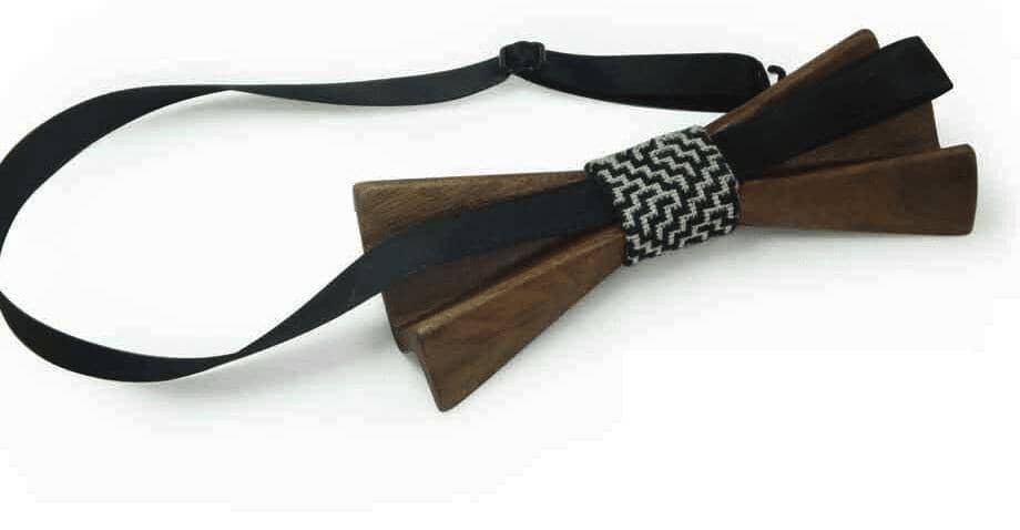Dark Wood 3D Accordion Style Adult Bow Tie in Denim Bow Ties Clinks 