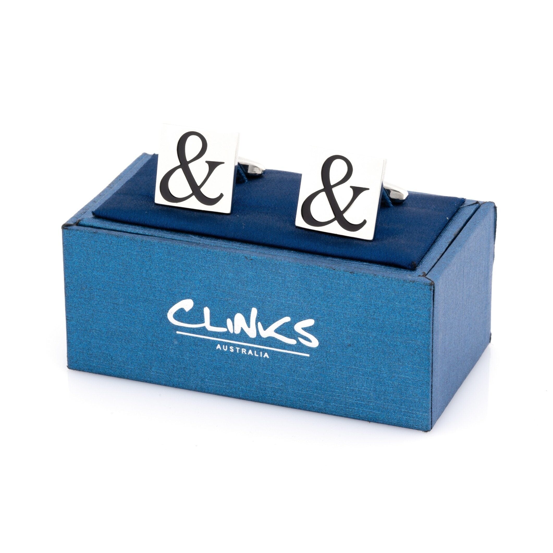 Black Ampersand & Symbol on Silver Square Cufflinks Novelty Cufflinks Clinks Australia 