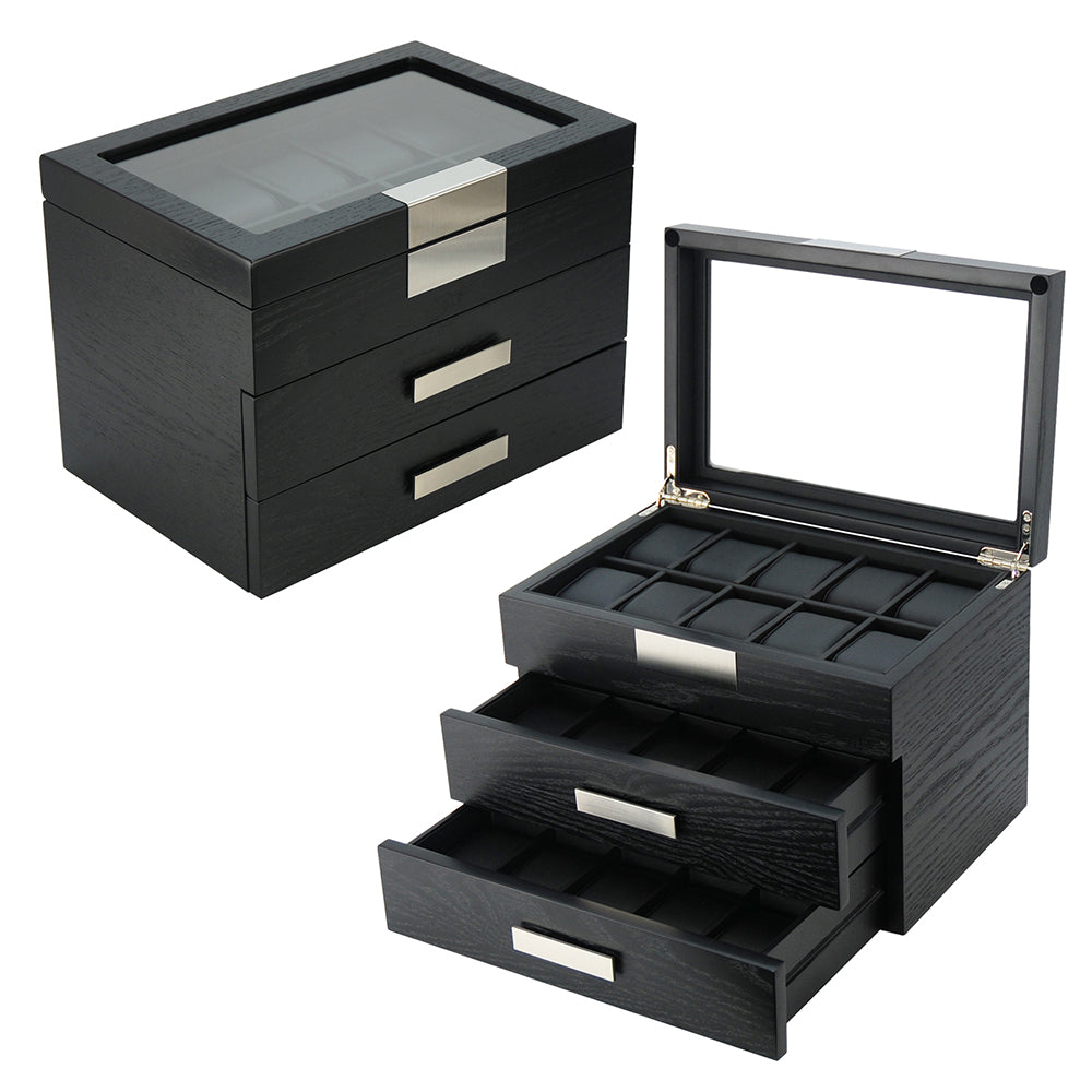Black Wooden Watch Box, 30 Watch Box, Cuffed Watch Box, Clinks Australia Watch Box, Black Watch Boxes on Cuffed, Australia Watch Box, Watch Storage Box, Watch Display Box, 30 Slots Watch Boxes, Watch Boxes for 30, Wooden Watch Box, Black, Wooden, Watch Boxes with Drawer, Storage Boxes, CB5047, Clinks Australia