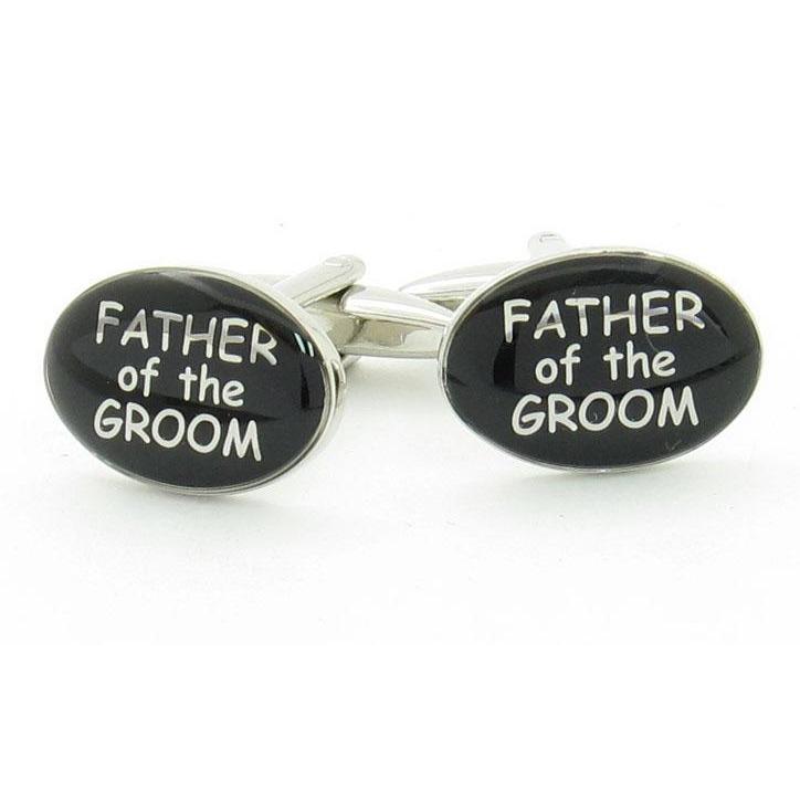 Father of the Groom Black and Silver Wedding Cufflinks Round