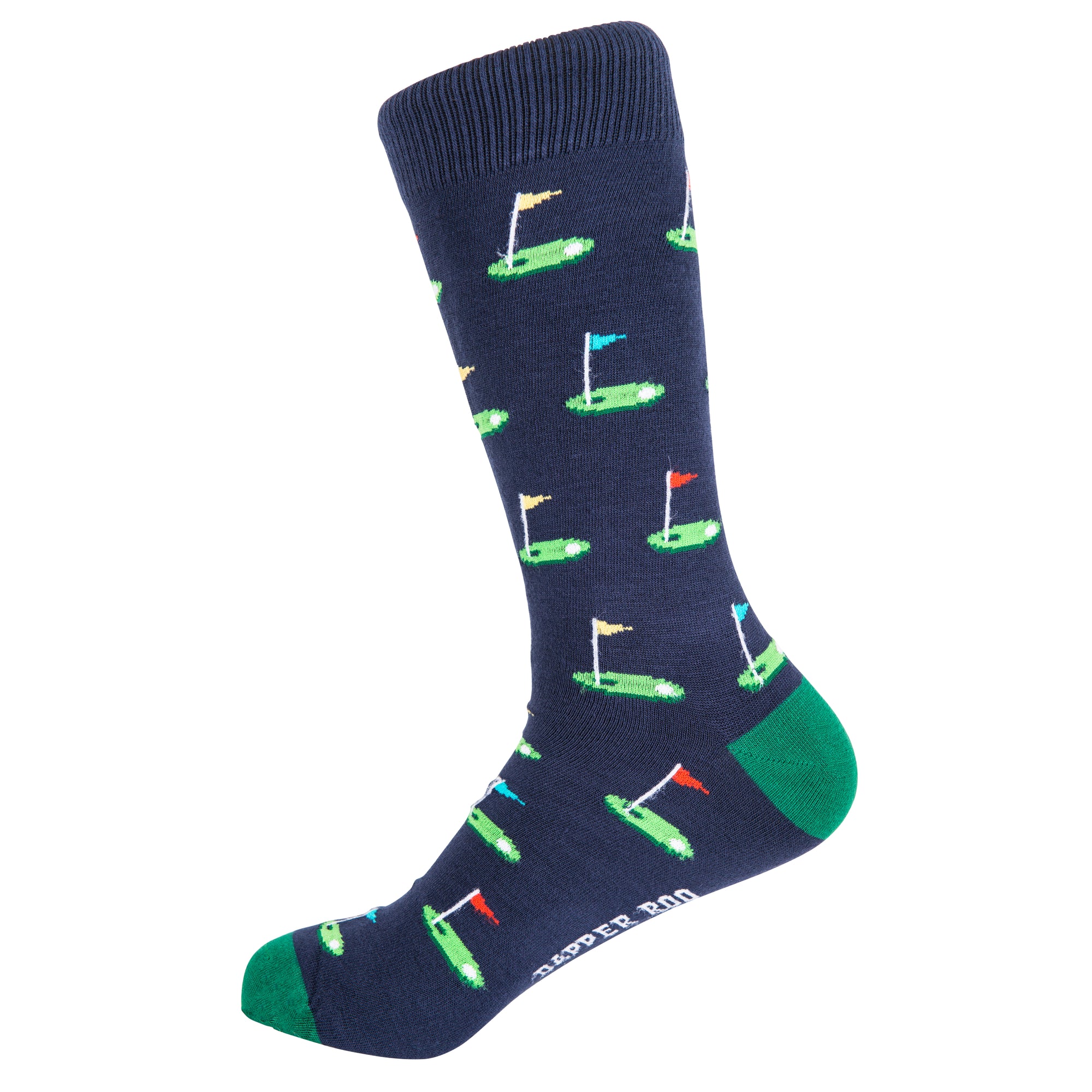 Tee off Golf Bamboo Socks by Dapper Roo, Tee Off Golf Socks, Dapper Roo, Socks, Navy, Green, Bamboo, Elastane, Nylon, Elastic, SK2000, Men's Socks, Socks for Men, Clinks Australia
