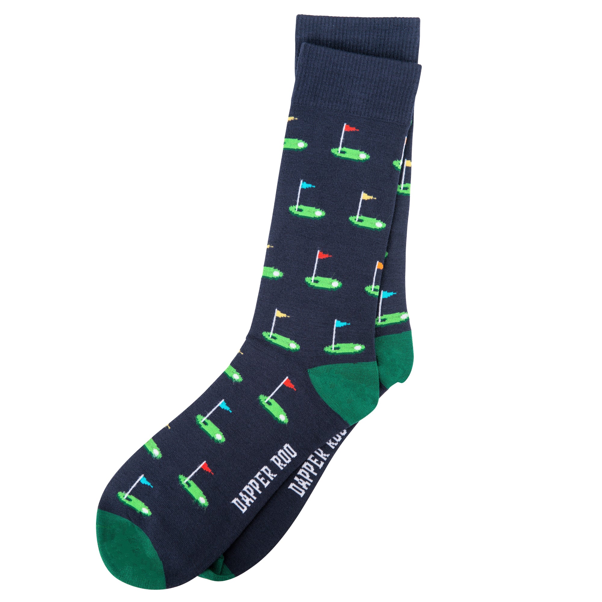 Tee off Golf Bamboo Socks by Dapper Roo, Tee Off Golf Socks, Dapper Roo, Socks, Navy, Green, Bamboo, Elastane, Nylon, Elastic, SK2000, Men's Socks, Socks for Men, Clinks Australia