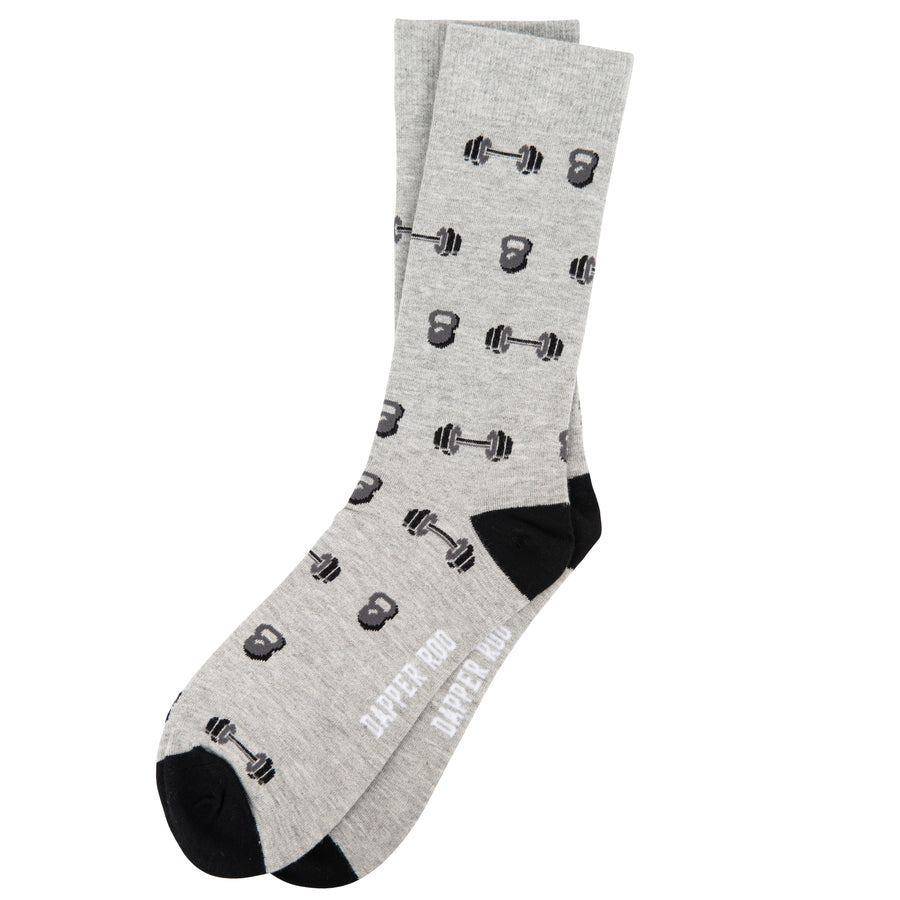 Weighty Dumbbells Bamboo Socks by Dapper Roo, Weighty Dumbbells Socks, Dapper Roo, Socks, Heather Grey, Black, Grey, Bamboo, Elastane, Nylon, Elastic, SK2015, Men's Socks, Socks for Men, Clinks Australia