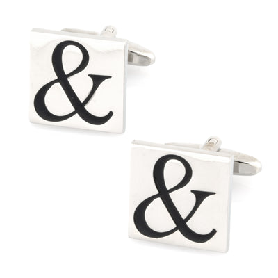 Black Ampersand & Symbol on Silver Square Cufflinks