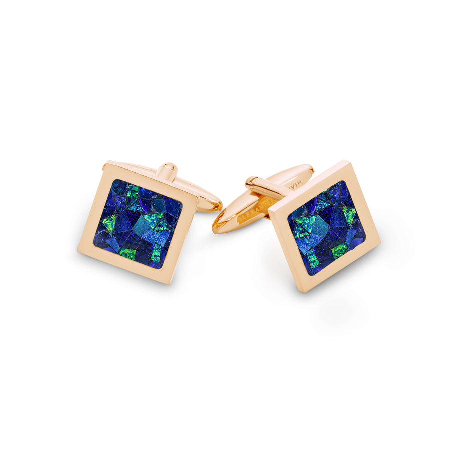 Australian Square Opal Cufflinks (Blue with Rose Gold)