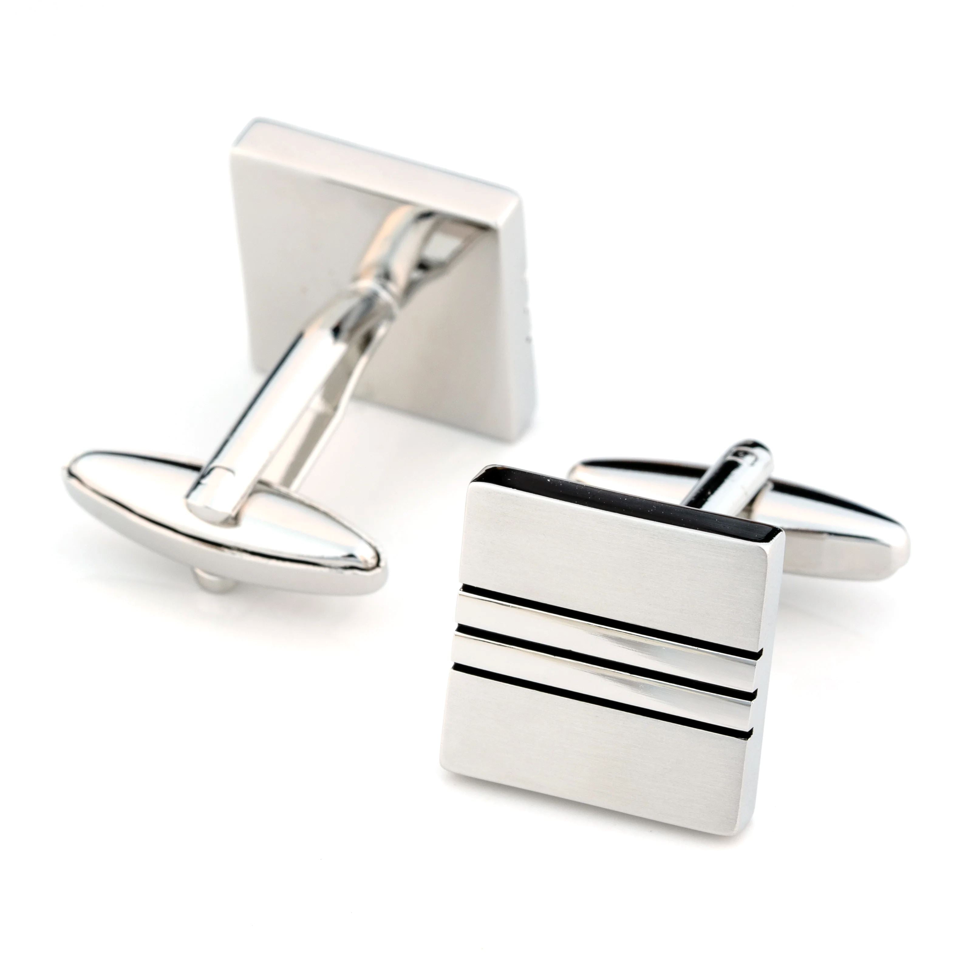 Classic Brushed Silver Black Line Cufflinks Classic & Modern Cufflinks Clinks Australia 