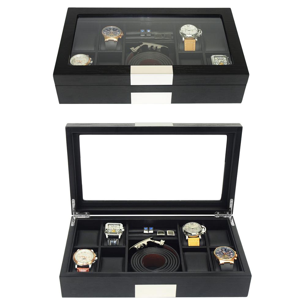Black Wooden Watch Box, 8 Watch Box, Cuffed Watch Box, Clinks Australia Watch Box, Black Watch Boxes on Cuffed, Australia Watch Box, Watch Storage Box, Watch Display Box, 8 Slots Watch Boxes, Watch Boxes for 8, Wooden Watch Box, Black Wooden Watches + Organizer, CB5009, Clinks Australia