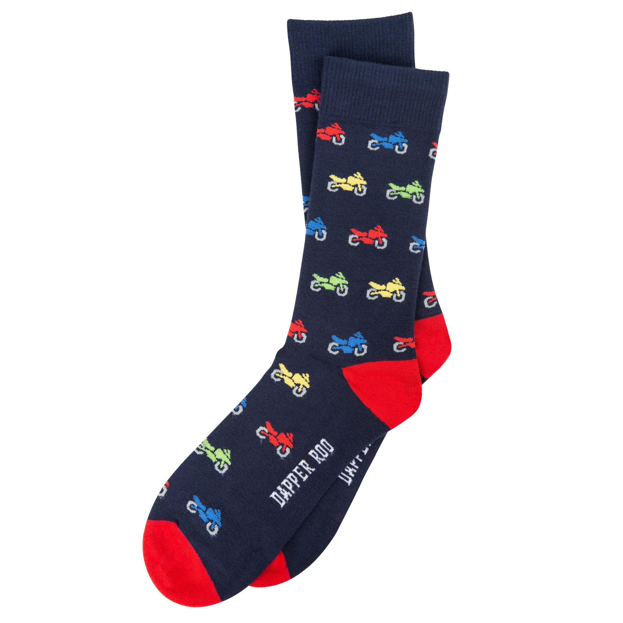 Racer Sports Motorcycle Bamboo Socks by Dapper Roo, Racer Sports Motorcycle Socks, Dapper Roo, Socks, Navy Blue, Red, Multi, Bamboo, Elastane, Nylon, Elastic, SK2028, Men's Socks, Socks for Men, Clinks Australia