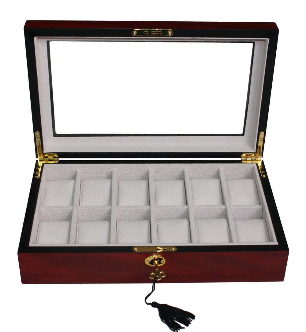 Cherry Wooden Watch Box, 12 Watch Box, Cuffed Watch Box, Clinks Australia Watch Box, Cherry Watch Boxes on Cuffed, Australia Watch Box, Watch Storage Box, Watch Display Box, 12 Slots Watch Box, Watch Boxes for 12, Cherry Watch Box, Wooden Watch Box, Cherry, Watch Boxes, CB5002, Clinks Australia