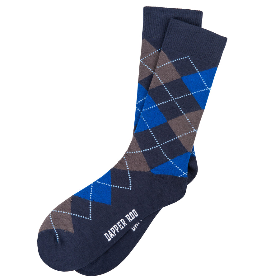 Argyle Tartan Blue Bamboo Socks by Dapper Roo, Socks, Tartan Blue, Navy, Grey, SK2047, Men's Socks, Socks for Men, Clinks Australia