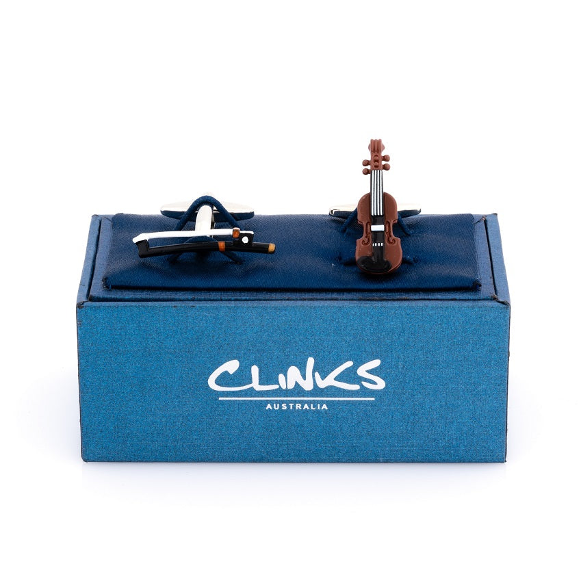 Colour Violin and Bow Cufflinks