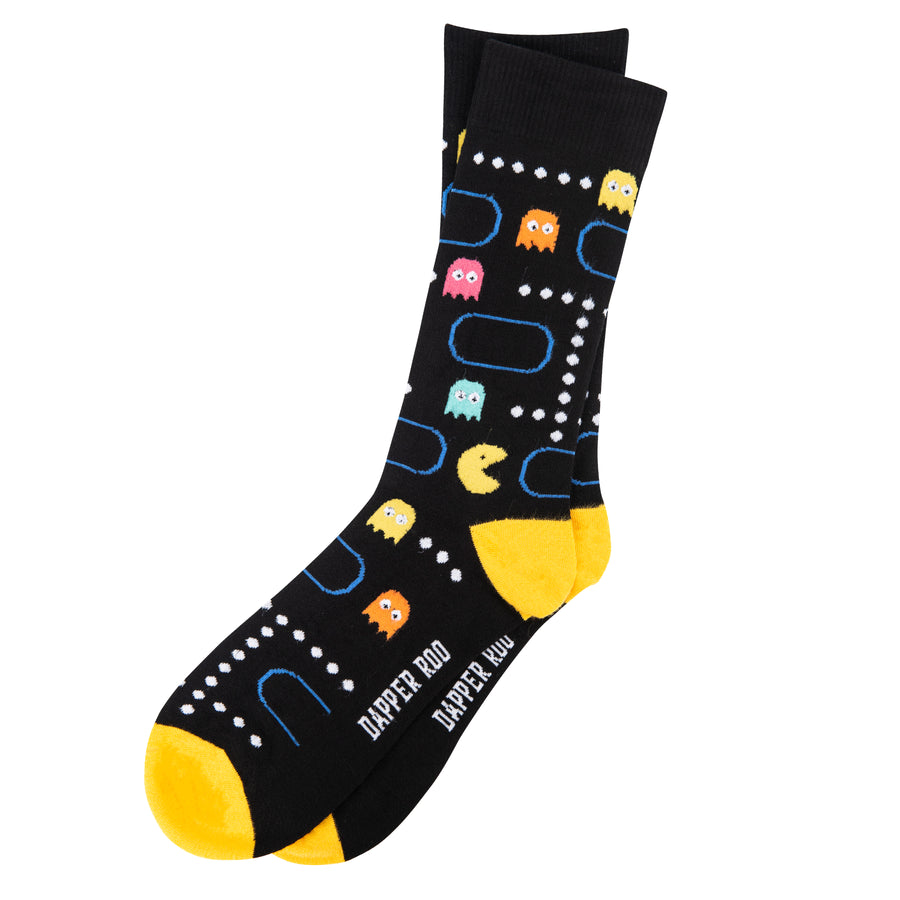 Game Over Arcade Bamboo Socks by Dapper Roo, Game Over Arcade Socks, Dapper Roo, Socks, Black, Yellow, Multi, Bamboo, Elastane, Nylon, Elastic, SK2019, Men's Socks, Socks for Men, Clinks Australia