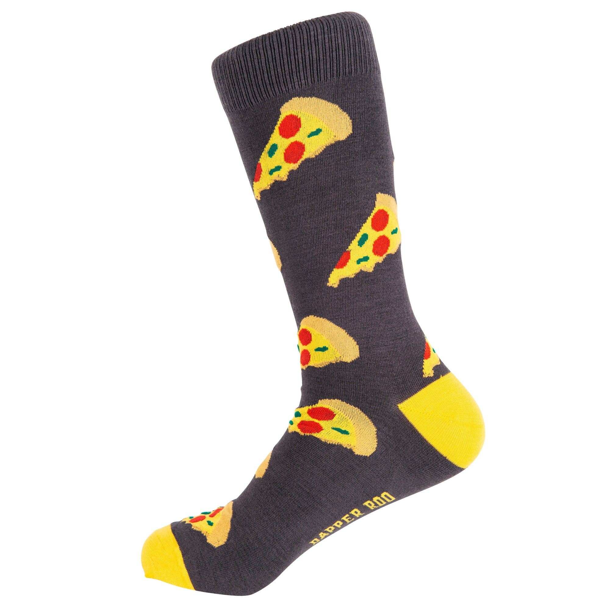 Slice Slice Baby Pizza Bamboo Socks by Dapper Roo, Slice Pizza Socks, Dapper Roo, Socks, Grey, Yellow, Multi, Bamboo, Elastane, Nylon, Elastic, SK2040, Men's Socks, Socks for Men, Clinks Australia