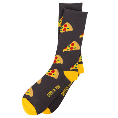 Slice Slice Baby Pizza Bamboo Socks by Dapper Roo, Slice Pizza Socks, Dapper Roo, Socks, Grey, Yellow, Multi, Bamboo, Elastane, Nylon, Elastic, SK2040, Men's Socks, Socks for Men, Clinks Australia