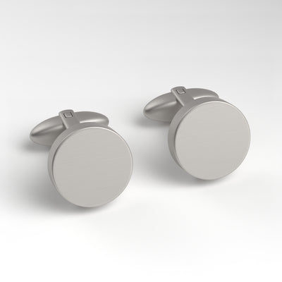 Brushed Silver Round Engravable Cufflinks
